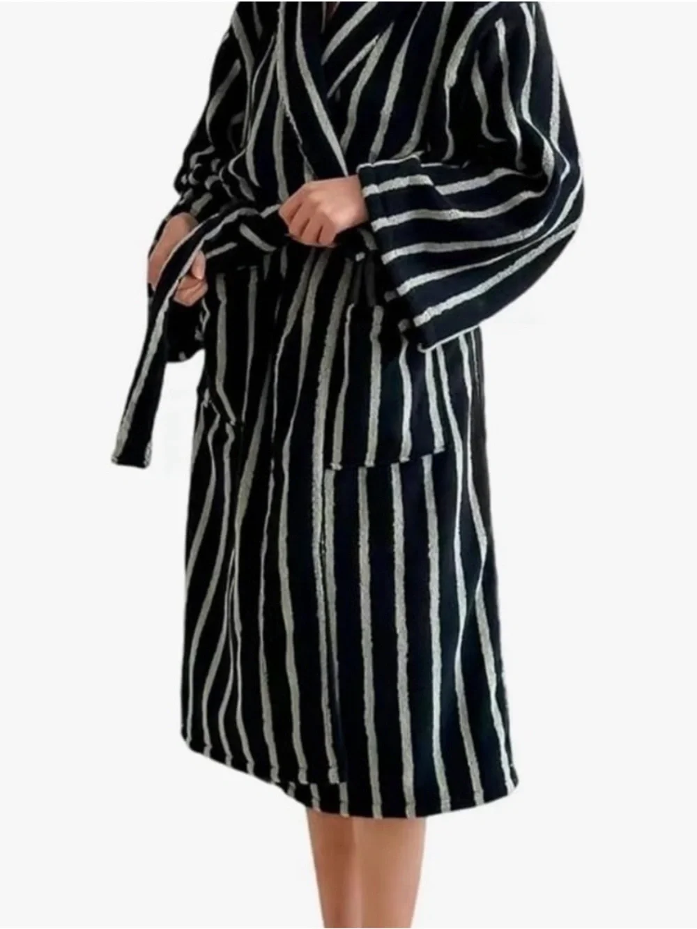 Striped Unisex Belted Robe - Burgundy & Black